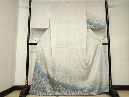 平和屋着物●名門　藤娘きぬたや・杢目絞り　訪問着　樹林文　正絹　逸品　AABK1868ck
