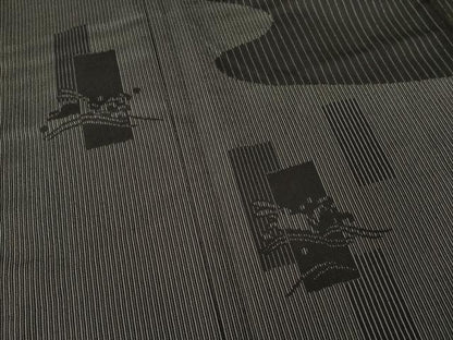 平和屋着物●本塩沢　訪問着　流水短冊兎文　黒地　正絹　逸品　AABK1870ck