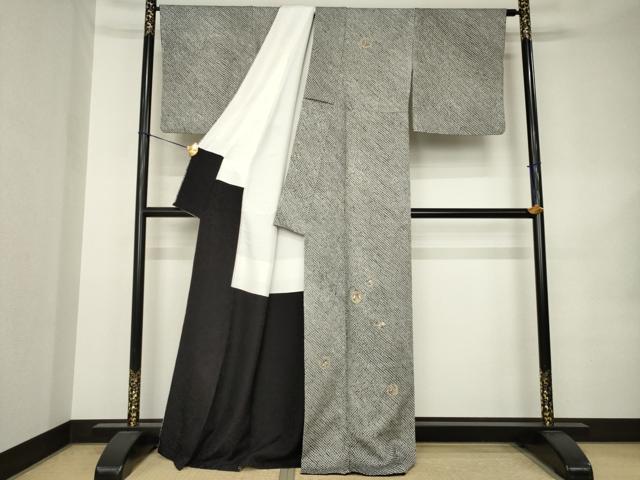 平和屋着物●訪問着　総絞り　刺繍　雪輪花文　黒地　金糸　正絹　逸品　AABK1875ck
