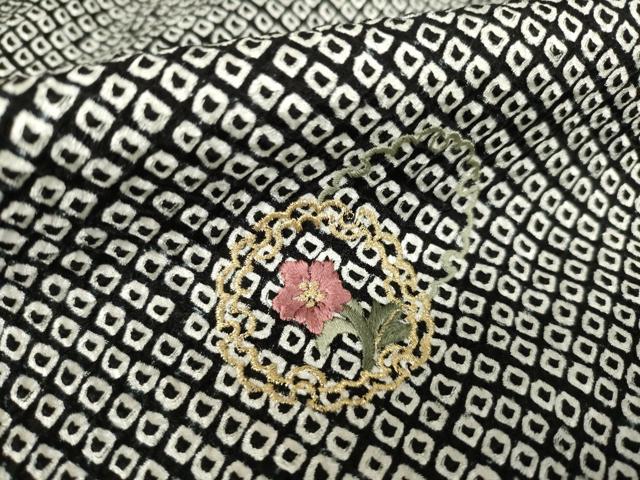 平和屋着物●訪問着　総絞り　刺繍　雪輪花文　黒地　金糸　正絹　逸品　AABK1875ck