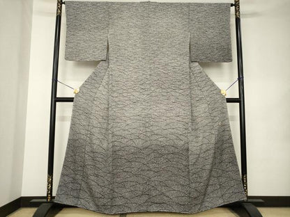 平和屋着物●小紋師　鷲津芳雄　訪問着　芝　黒地　正絹　逸品　AABK1876ck