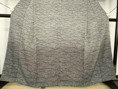 平和屋着物●小紋師　鷲津芳雄　訪問着　芝　黒地　正絹　逸品　AABK1876ck