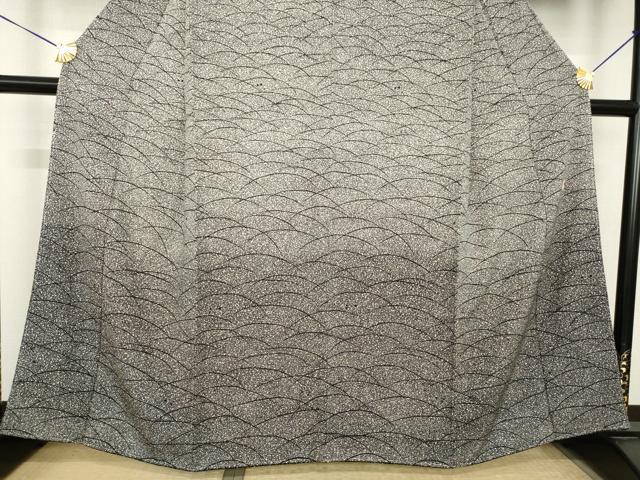 平和屋着物●小紋師　鷲津芳雄　訪問着　芝　黒地　正絹　逸品　AABK1876ck