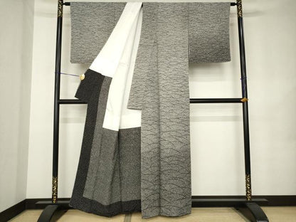 平和屋着物●小紋師　鷲津芳雄　訪問着　芝　黒地　正絹　逸品　AABK1876ck