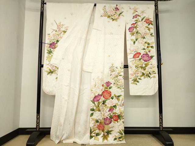 平和屋着物●豪華振袖　駒刺繍　草花文　金彩　正絹　逸品　AABK1878ck