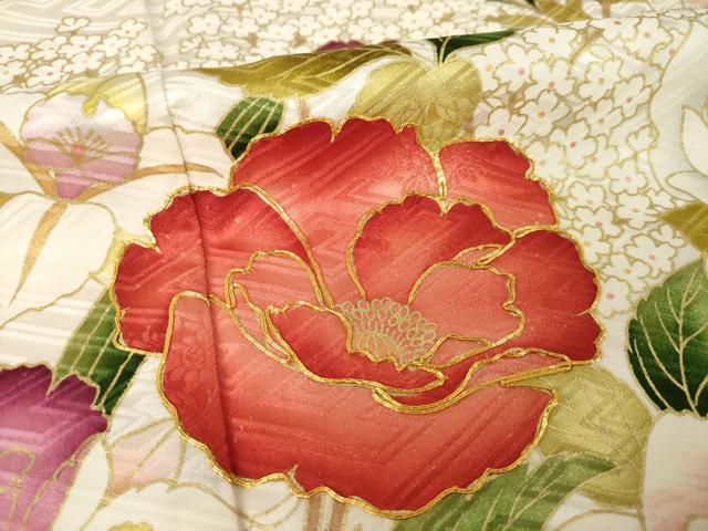 平和屋着物●豪華振袖　駒刺繍　草花文　金彩　正絹　逸品　AABK1878ck