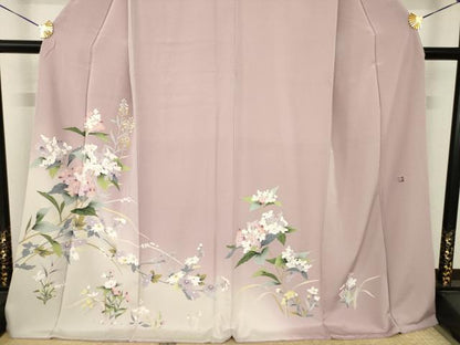 平和屋着物●訪問着　友禅　作家物　草花文　暈し染め　ロング丈　正絹　逸品　AABK1879ck