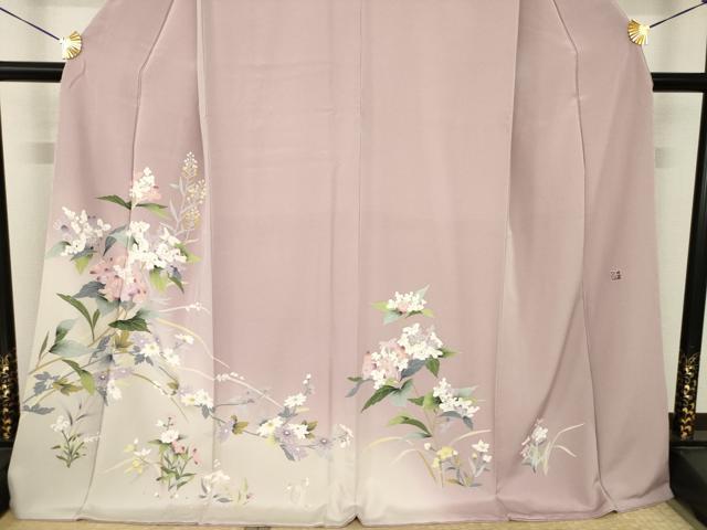 平和屋着物●訪問着　友禅　作家物　草花文　暈し染め　ロング丈　正絹　逸品　AABK1879ck
