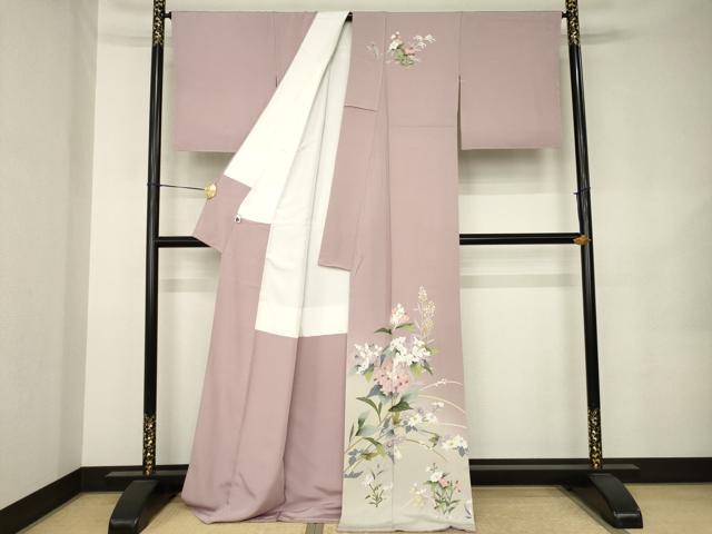 平和屋着物●訪問着　友禅　作家物　草花文　暈し染め　ロング丈　正絹　逸品　AABK1879ck