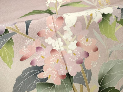 平和屋着物●訪問着　友禅　作家物　草花文　暈し染め　ロング丈　正絹　逸品　AABK1879ck