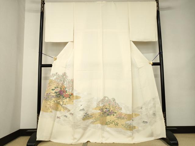 平和屋着物●色留訪問着　寿光織　風景花文　正絹　逸品　AABK1883ck