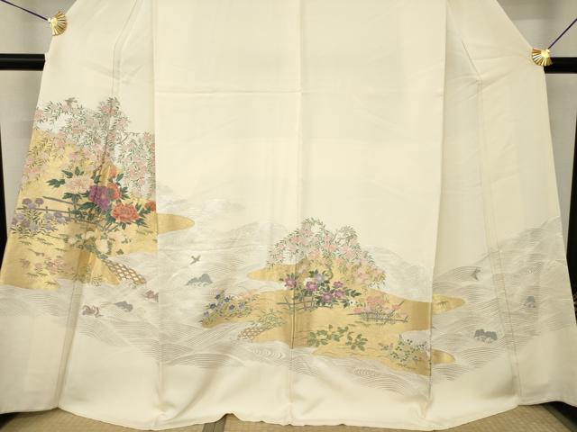 平和屋着物●色留訪問着　寿光織　風景花文　正絹　逸品　AABK1883ck
