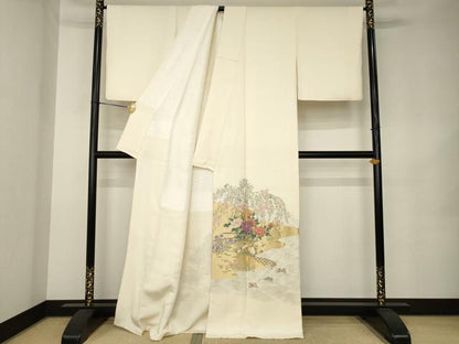 平和屋着物●色留訪問着　寿光織　風景花文　正絹　逸品　AABK1883ck