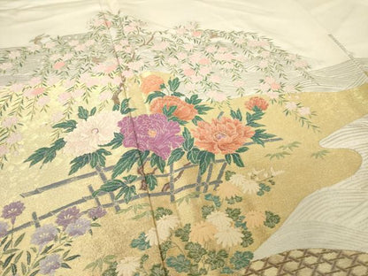 平和屋着物●色留訪問着　寿光織　風景花文　正絹　逸品　AABK1883ck
