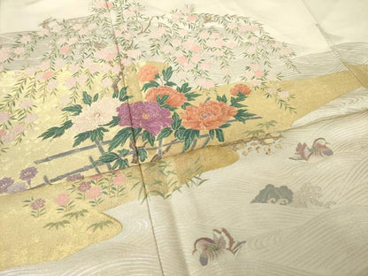 平和屋着物●色留訪問着　寿光織　風景花文　正絹　逸品　AABK1883ck