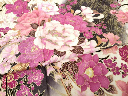 平和屋着物●豪華振袖　刺繍　舞花文　ラインストーン　銀通し地　ロング丈　正絹　逸品　AABK1885ck
