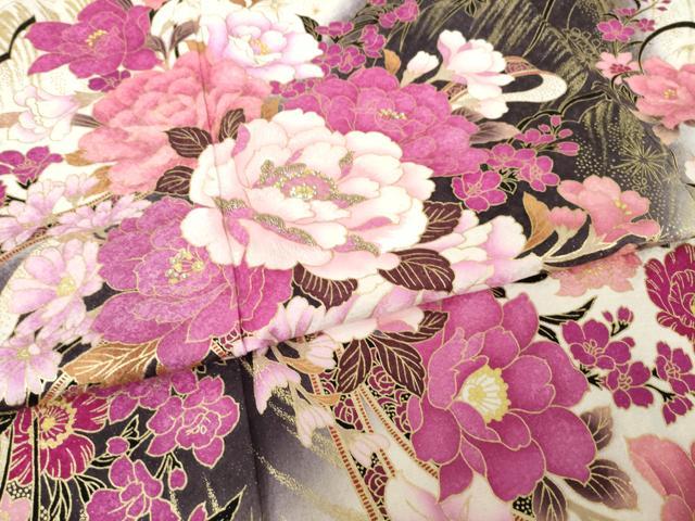 平和屋着物●豪華振袖　刺繍　舞花文　ラインストーン　銀通し地　ロング丈　正絹　逸品　AABK1885ck