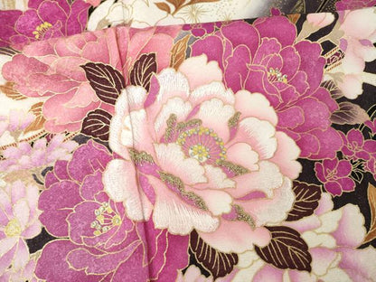 平和屋着物●豪華振袖　刺繍　舞花文　ラインストーン　銀通し地　ロング丈　正絹　逸品　AABK1885ck