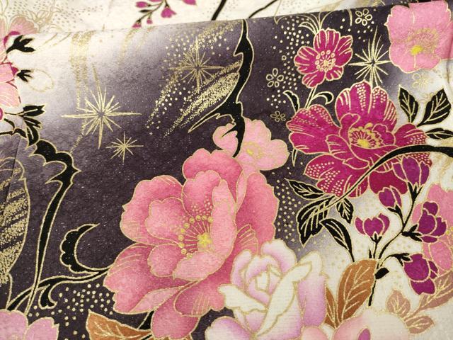 平和屋着物●豪華振袖　刺繍　舞花文　ラインストーン　銀通し地　ロング丈　正絹　逸品　AABK1885ck