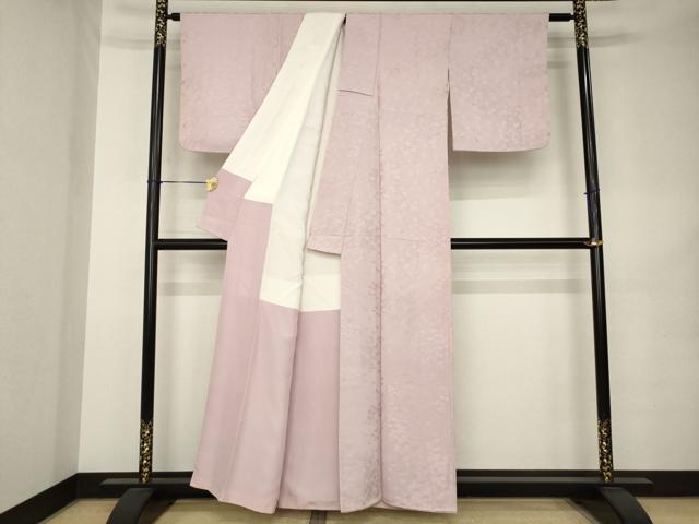 平和屋着物●上質な色無地　小花地紋　薄柿色　正絹　逸品　AABK1888ck