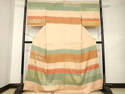 平和屋着物●訪問着　刺繍　扇面花丸文　金彩　正絹　逸品　AABK1889ck