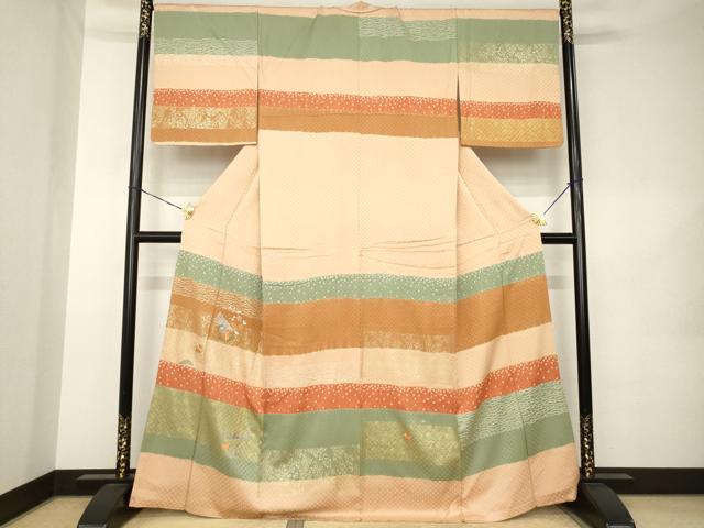 平和屋着物●訪問着　刺繍　扇面花丸文　金彩　正絹　逸品　AABK1889ck