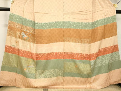 平和屋着物●訪問着　刺繍　扇面花丸文　金彩　正絹　逸品　AABK1889ck