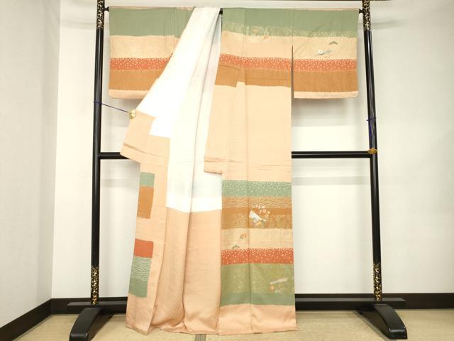 平和屋着物●訪問着　刺繍　扇面花丸文　金彩　正絹　逸品　AABK1889ck