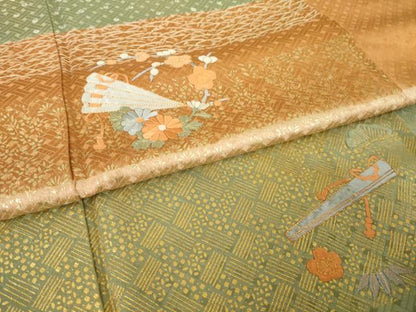 平和屋着物●訪問着　刺繍　扇面花丸文　金彩　正絹　逸品　AABK1889ck