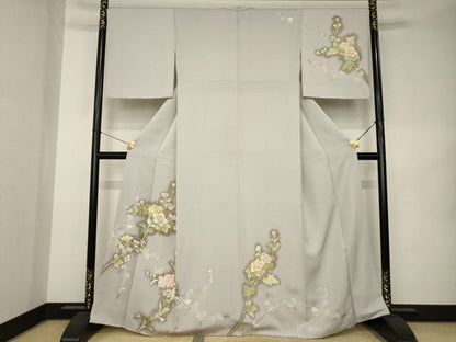 平和屋着物●訪問着　草花文　正絹　逸品　AABK1891ck