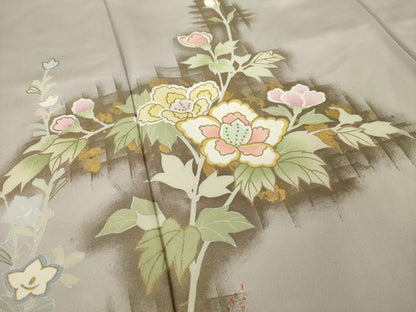 平和屋着物●訪問着　草花文　正絹　逸品　AABK1891ck