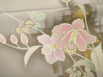 平和屋着物●訪問着　草花文　正絹　逸品　AABK1891ck