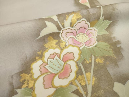 平和屋着物●訪問着　草花文　正絹　逸品　AABK1891ck
