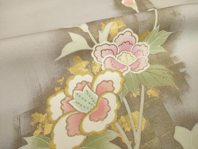 平和屋着物●訪問着　草花文　正絹　逸品　AABK1891ck