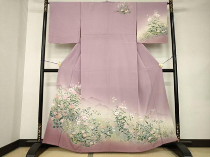 平和屋着物●訪問着　友禅　作家物　遠山草花文　暈し染め　正絹　逸品　AABK1892ck