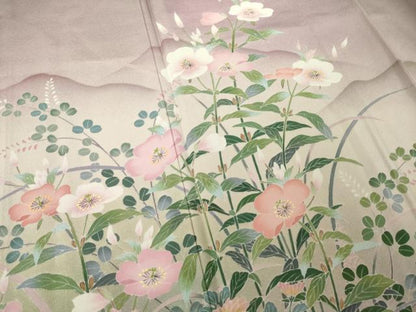 平和屋着物●訪問着　友禅　作家物　遠山草花文　暈し染め　正絹　逸品　AABK1892ck