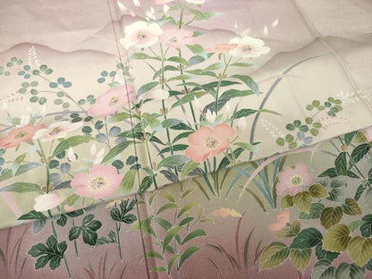 平和屋着物●訪問着　友禅　作家物　遠山草花文　暈し染め　正絹　逸品　AABK1892ck