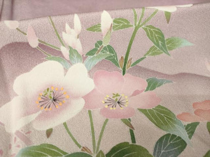 平和屋着物●訪問着　友禅　作家物　遠山草花文　暈し染め　正絹　逸品　AABK1892ck