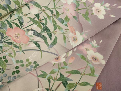 平和屋着物●訪問着　友禅　作家物　遠山草花文　暈し染め　正絹　逸品　AABK1892ck