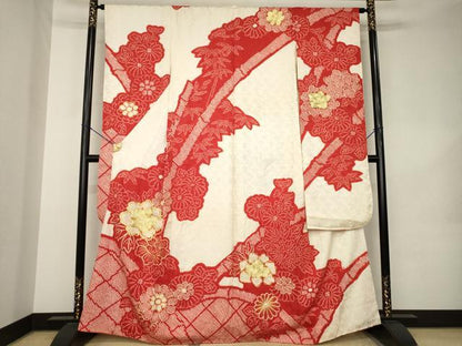 平和屋着物●豪華振袖　総絞り　駒刺繍　舞花文　正絹　逸品　AABK1897ck