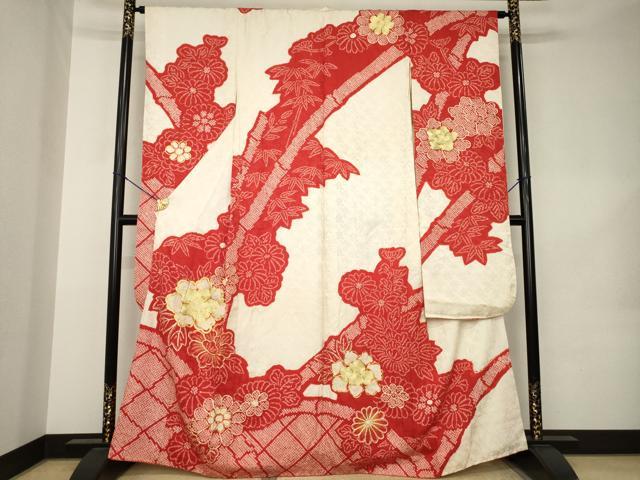 平和屋着物●豪華振袖　総絞り　駒刺繍　舞花文　正絹　逸品　AABK1897ck