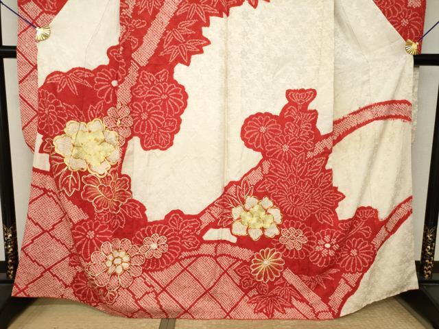 平和屋着物●豪華振袖　総絞り　駒刺繍　舞花文　正絹　逸品　AABK1897ck