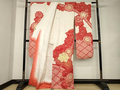 平和屋着物●豪華振袖　総絞り　駒刺繍　舞花文　正絹　逸品　AABK1897ck