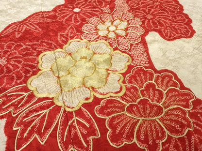 平和屋着物●豪華振袖　総絞り　駒刺繍　舞花文　正絹　逸品　AABK1897ck