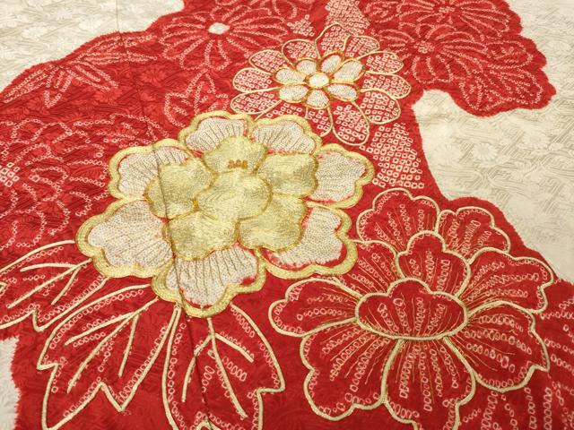 平和屋着物●豪華振袖　総絞り　駒刺繍　舞花文　正絹　逸品　AABK1897ck