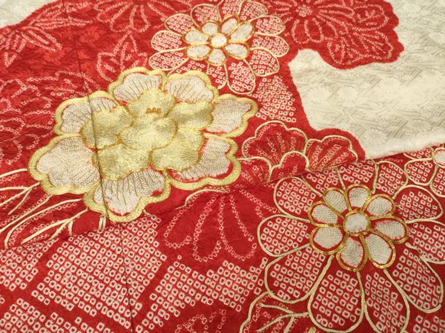 平和屋着物●豪華振袖　総絞り　駒刺繍　舞花文　正絹　逸品　AABK1897ck