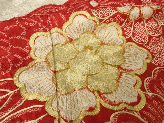 平和屋着物●豪華振袖　総絞り　駒刺繍　舞花文　正絹　逸品　AABK1897ck