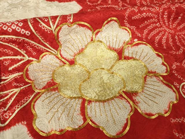 平和屋着物●豪華振袖　総絞り　駒刺繍　舞花文　正絹　逸品　AABK1897ck
