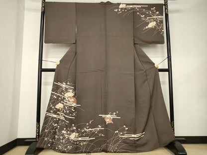 平和屋着物●訪問着　駒刺繍　エ霞扇面花文　正絹　逸品　AABK1899ck