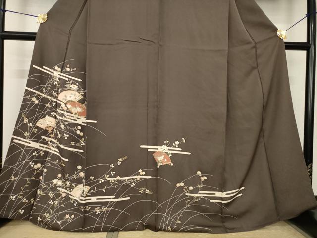 平和屋着物●訪問着　駒刺繍　エ霞扇面花文　正絹　逸品　AABK1899ck